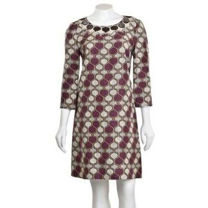 TORY BURCH Silk Beaded Neckline Geo Print Dress 4